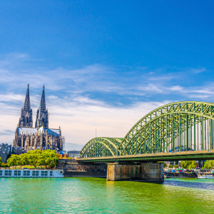 City in Germany, includes green bridge and old chapel 