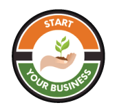 Start your business, featuring an icon of a hand holding out a plant seedling that has begun to sprout