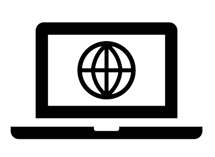 graphic of laptop open with world on screen