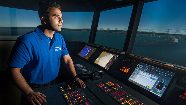 Marine Technology - Navigation student using a marine simulator at Georgian College's Centre for Marine Training and Research