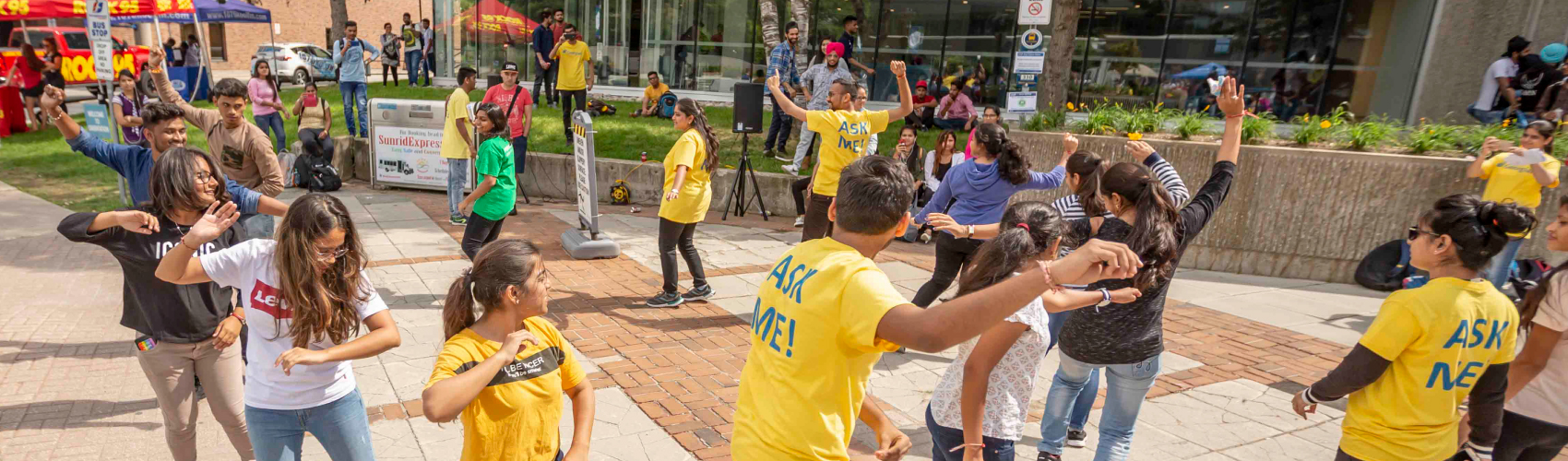 students dancing at orientation