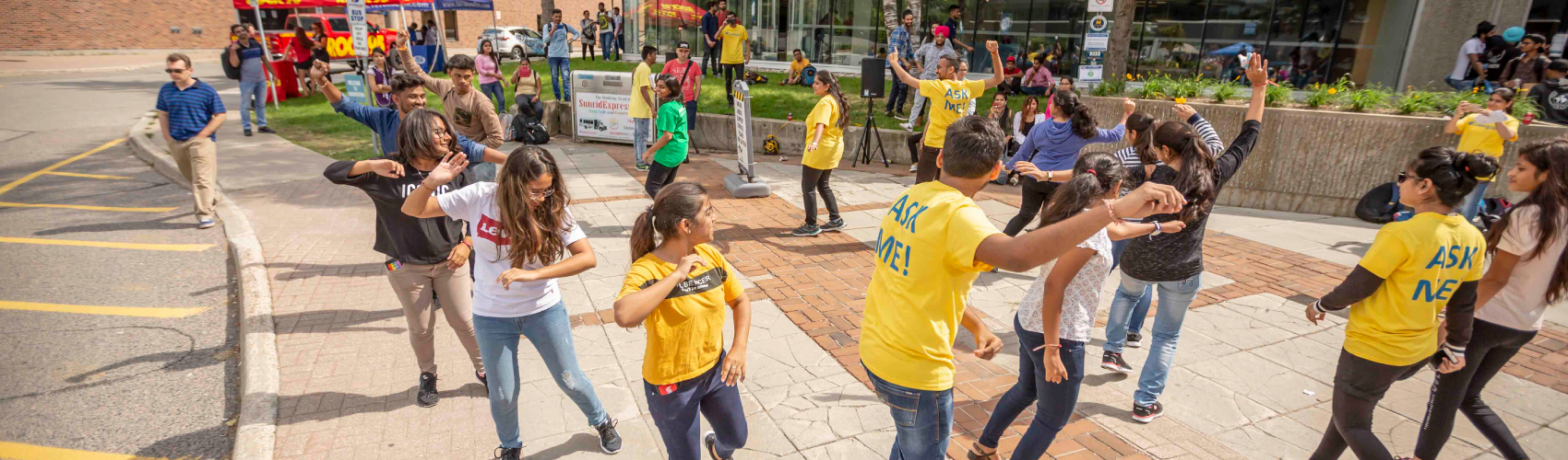 students dancing at orientation