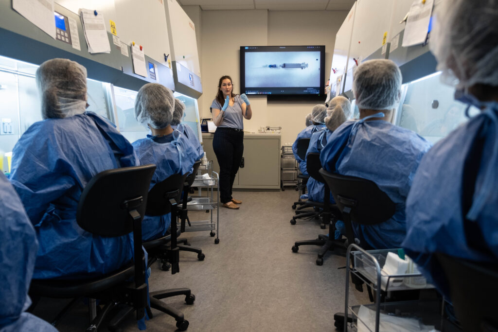 Person instructing a medical lab