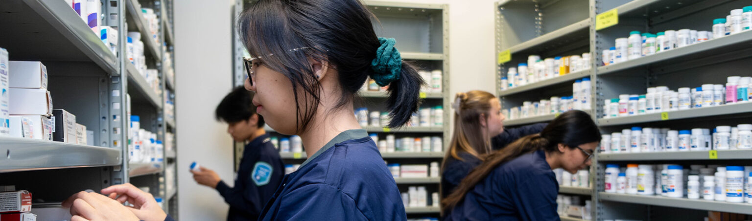 Pharmacy technician student checking a prescription