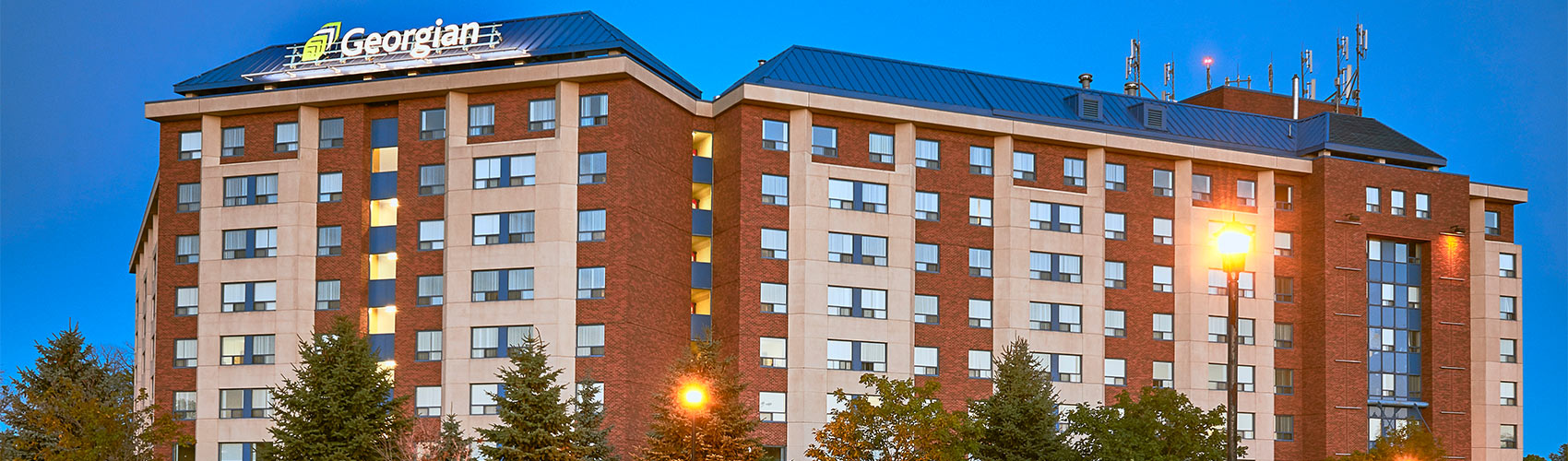 Exterior of the student residence building at the Georgian College Barrie Campus