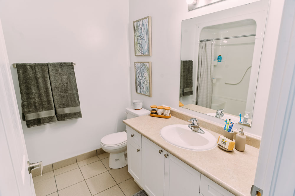 Bathroom area in a student suite at the Georgian College Orillia Residence