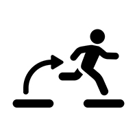 icon of a stick person moving from one platform to another