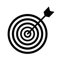 icon of a bulls eye target with an arrow through the centre