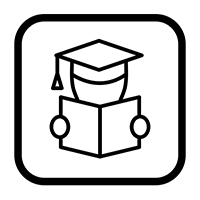 icon of a person wearing a graduation hat reading a book