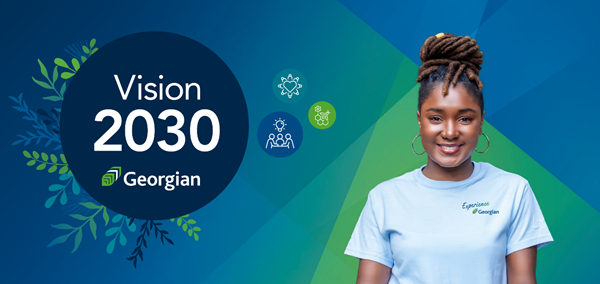 Vision 2030 strategic plan - young woman in white Georgian t-shirt