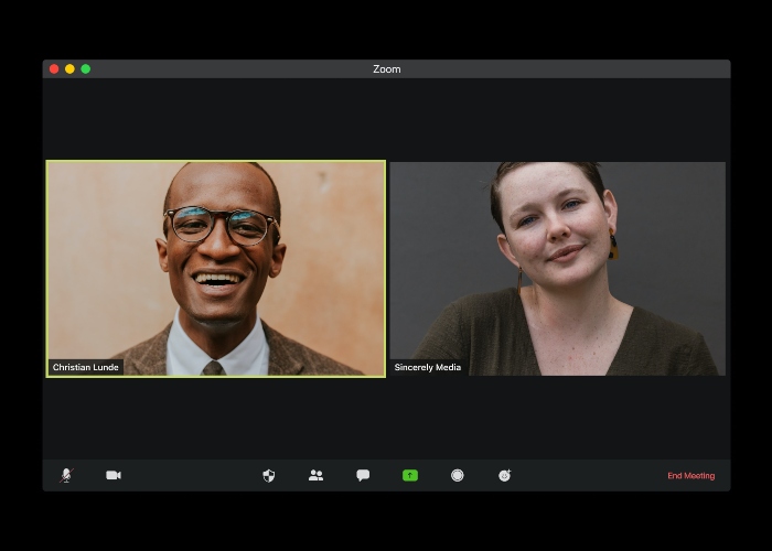 Two people participating in a Zoom call